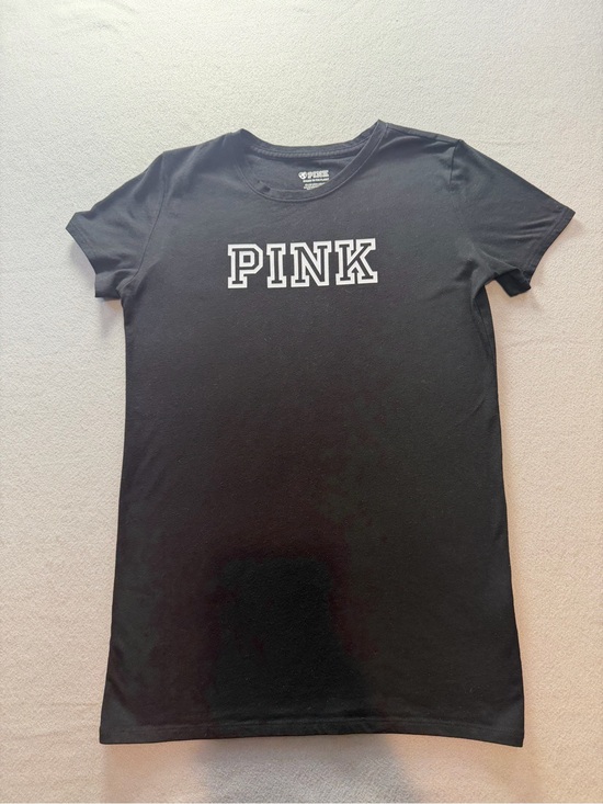 PINK Victoria's Secret Tops - Victoria’s Secret PINK Black Varsity Logo Tee XS